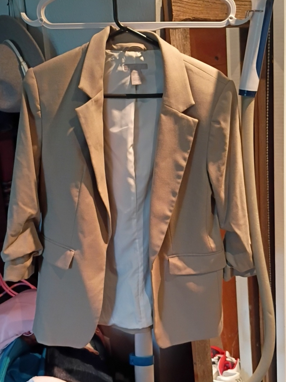 H&M Beige Women's Blazer with Rolled Sleeves